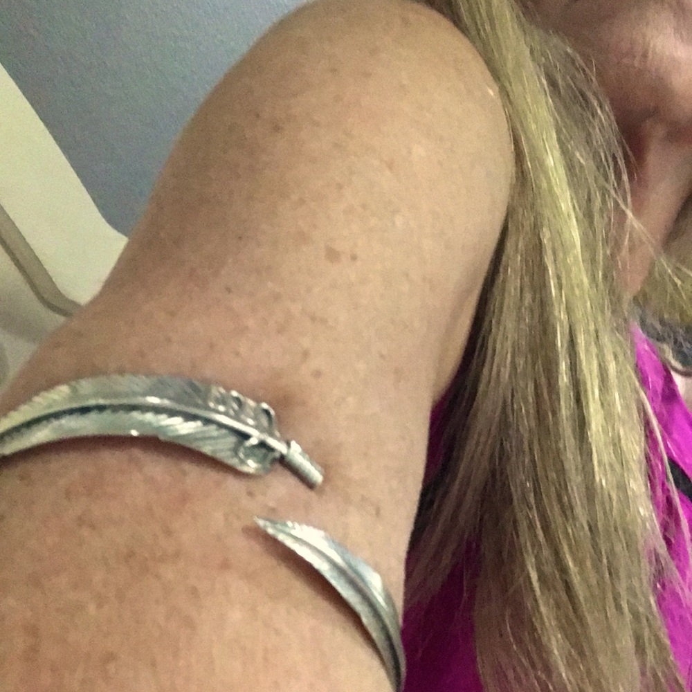 Vintage Feather silver arm cuff artisan handmade (possibly stainless steel)